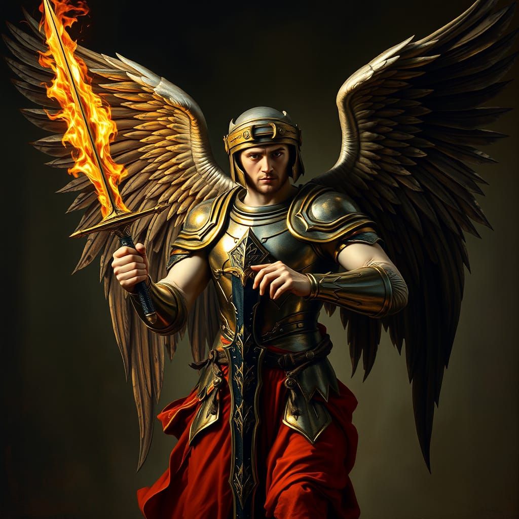 Angel Descends in Shining Renaissance Armor with Iridescent ...
