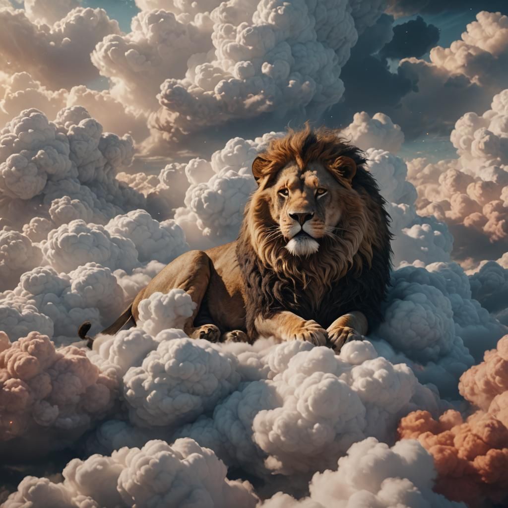 Lion Asleep on Clouds: Fantasy Concept Art