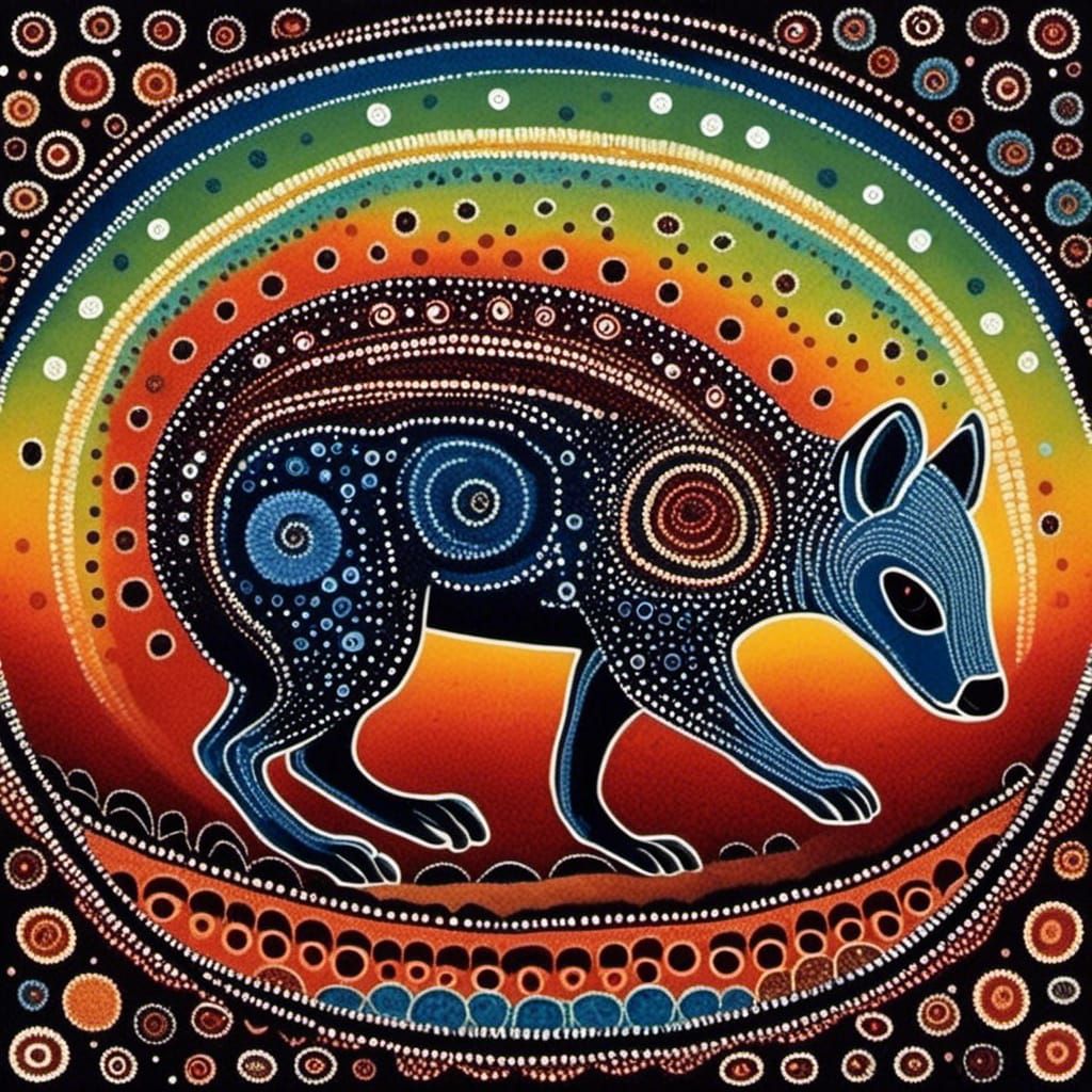 Hyena in Australian Aboriginal Dot Art Style