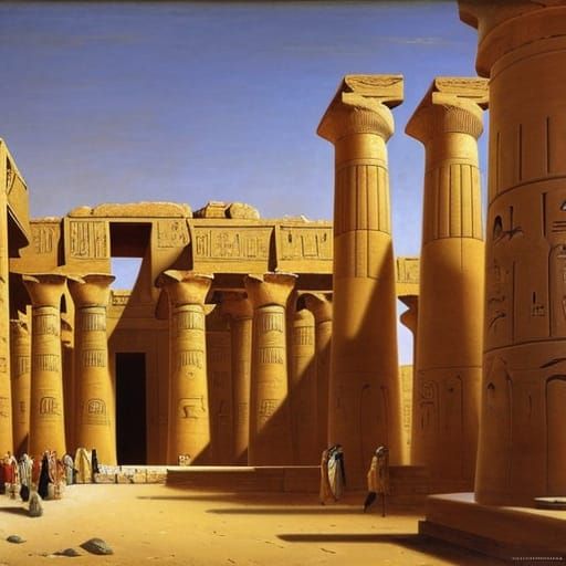Egyptian Temple Colonnade in Hyperrealistic Style
