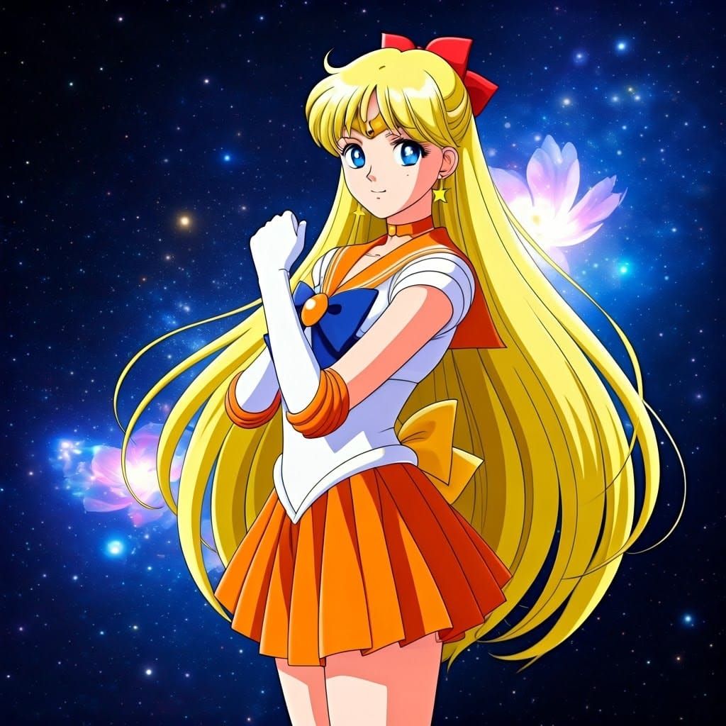 Vibrant Sailor Venus in Starry Background