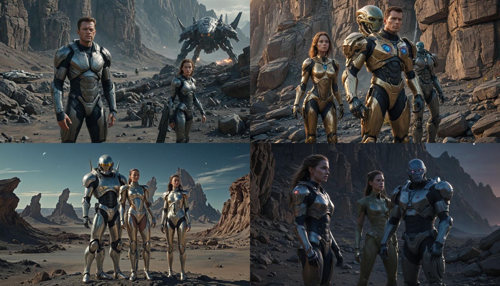 Human Soldier and Alien Princess on Rocky Planet