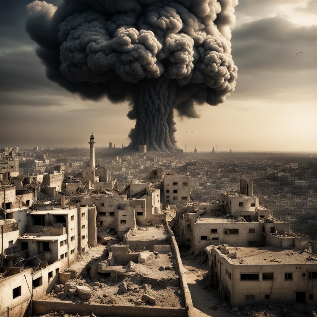 Devastated Cityscape with Nuclear Explosion