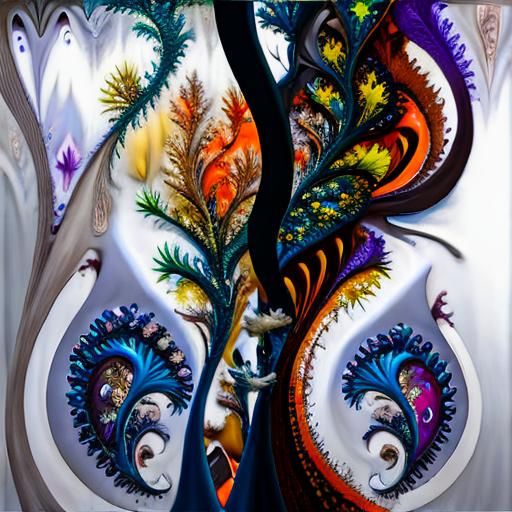 Vivid Forest: Surrealist Oil Painting with Fractal Details