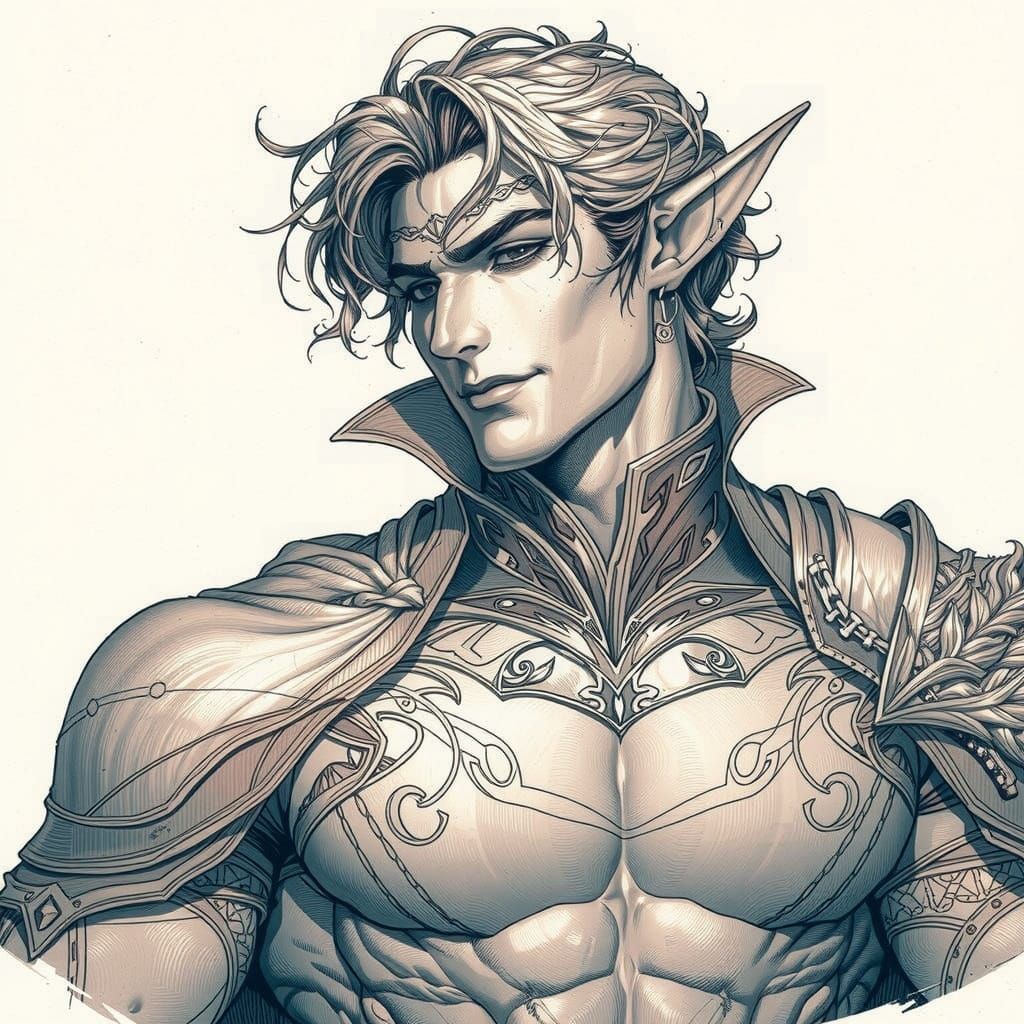 Handsome Elf Bishounen Portrait with Fierce Expression