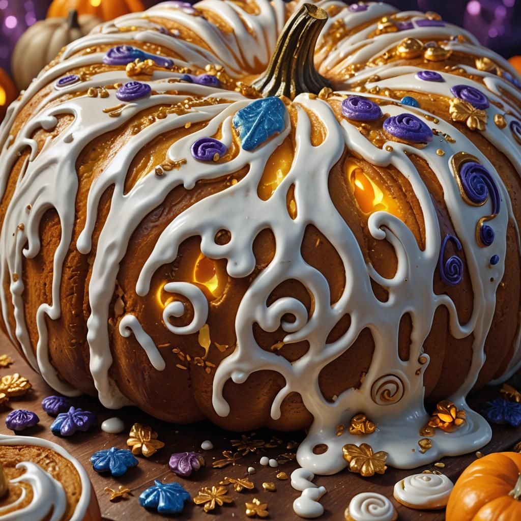 Glowing Pumpkin Bread with Swirly Icing, Fantasy Art