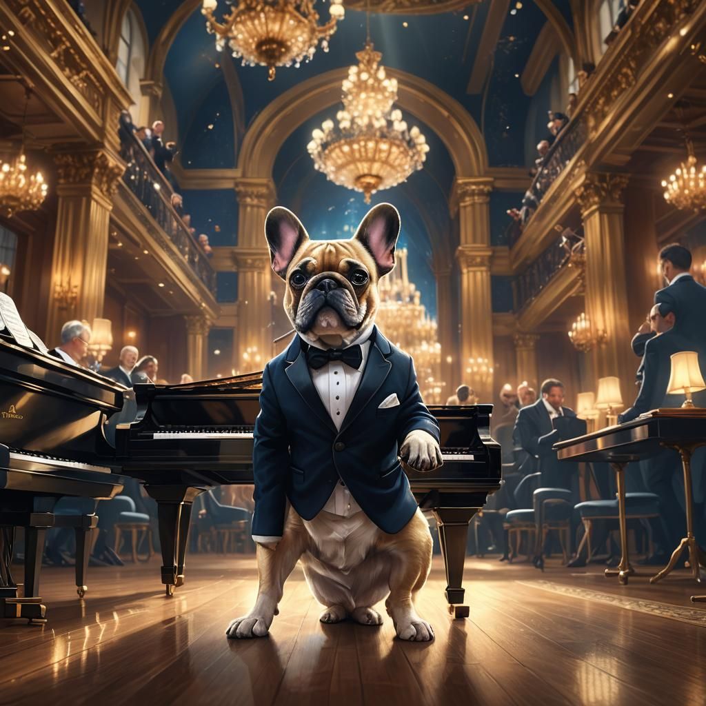 French Bulldog Concert: Hyper-Realistic Digital Art