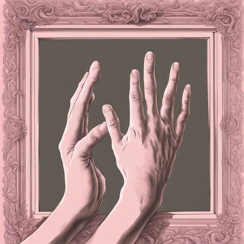 Minimalist Line Art: Hands Reaching in Pink