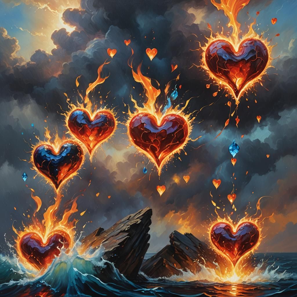 Elemental Hearts: Fantasy Art in Vibrant Oil Painting
