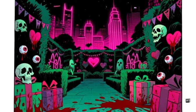 Gotham Garden at Night Comic Illustration