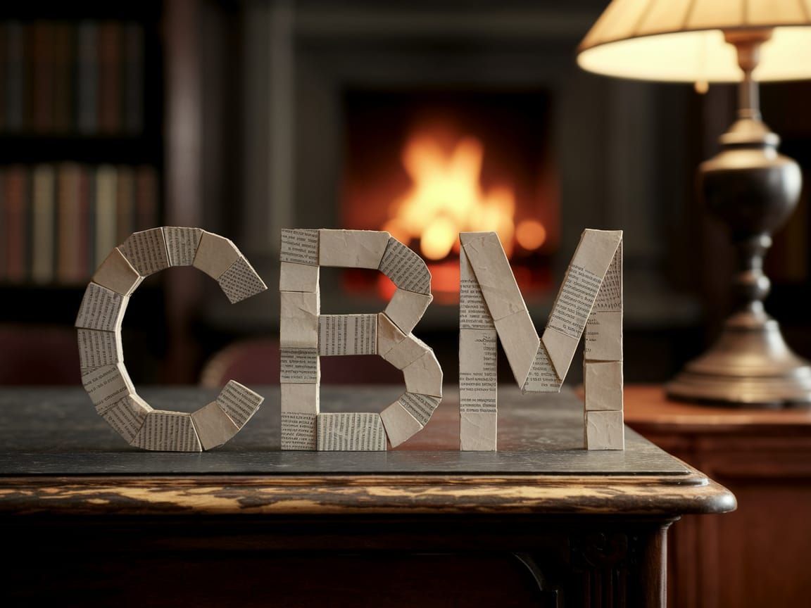 Assembled Newspaper Letters on Mahogany Table