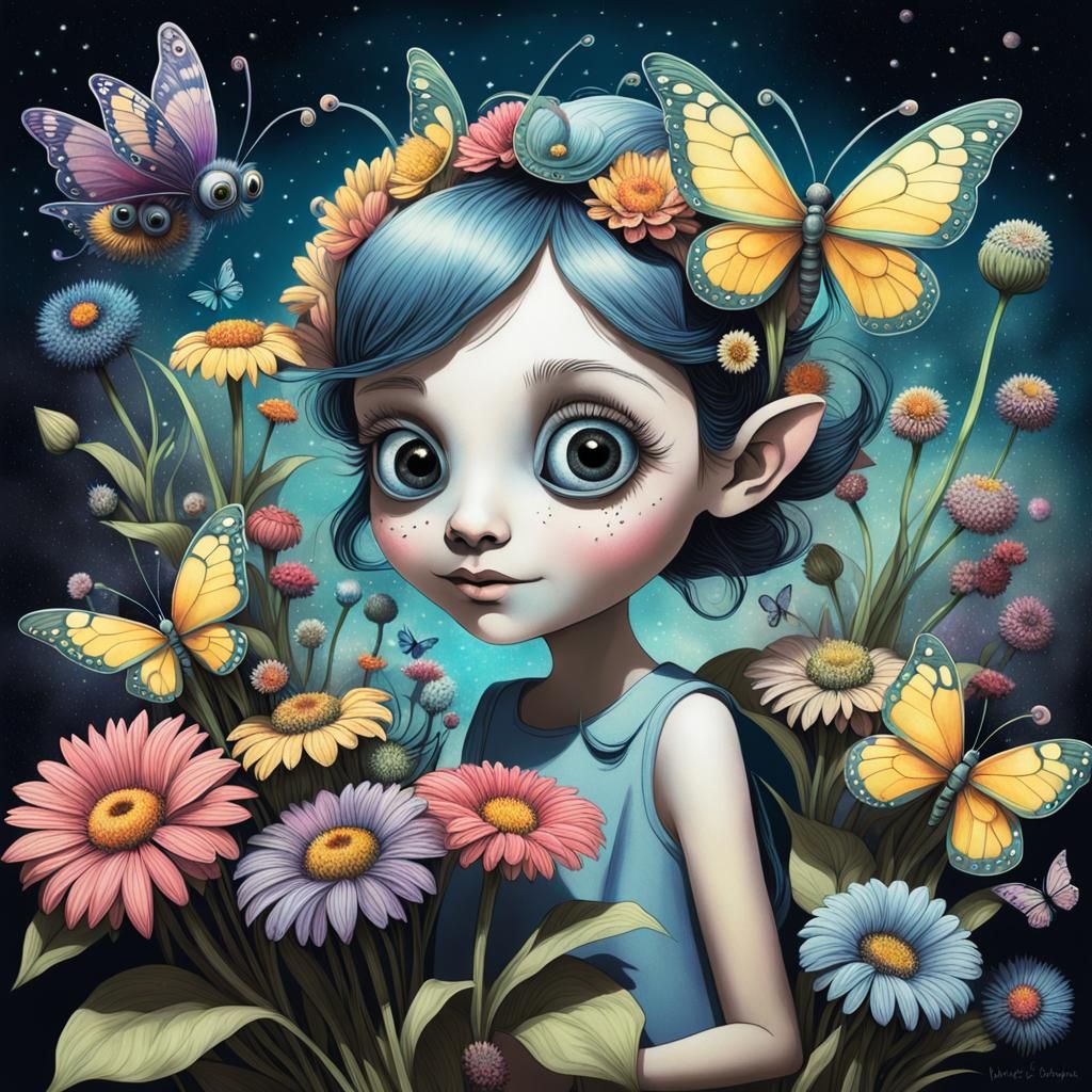Googly-Eyed Fairy in a Starry Garden