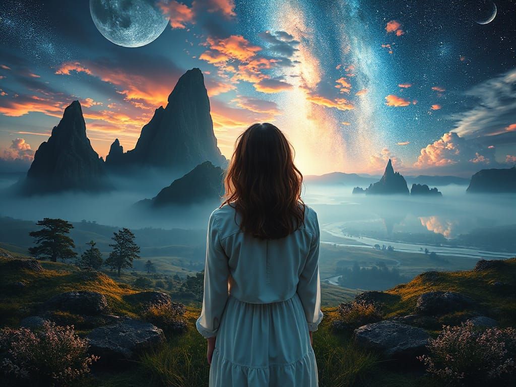 Dreamlike Reflection in a Surreal Landscape, Cel-Shaded Styl...