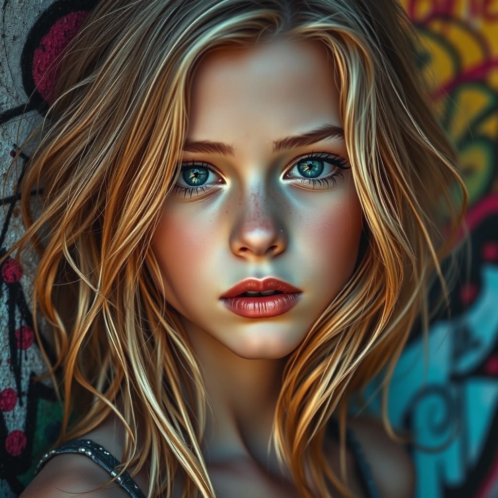 Majestic Girl Amidst Vibrant Graffiti