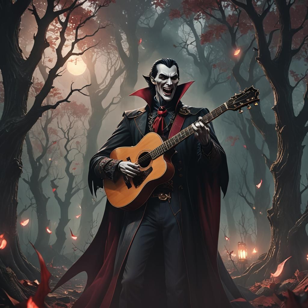 Dracula Sings with Guitar in Anime Style