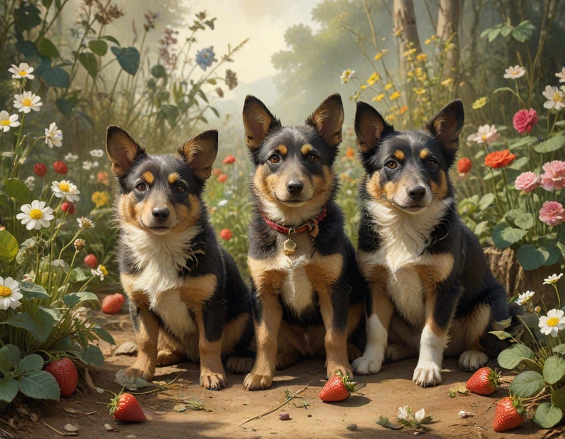 Whimsical Forest Scene with Two Fox Pups and Wildflowers