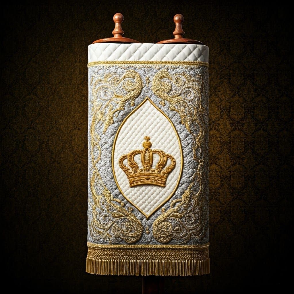 Luxurious Hasidic-American Torah Mantle with Golden Crown