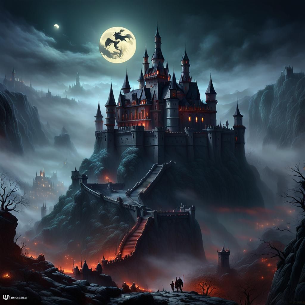 Dark Fantasy Palace with Demons, Hyperdetailed Concept Art