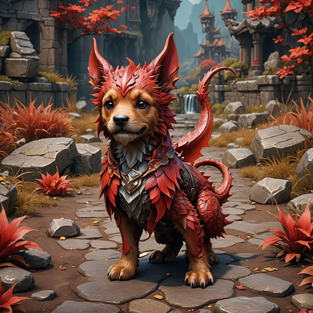 Chibi Red Dragon Puppy: Fantasy Concept Art