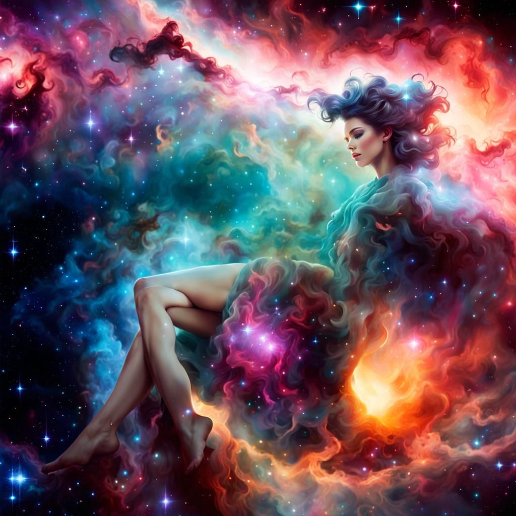 a nebula with all its gas clouds and stars, creates the illu...