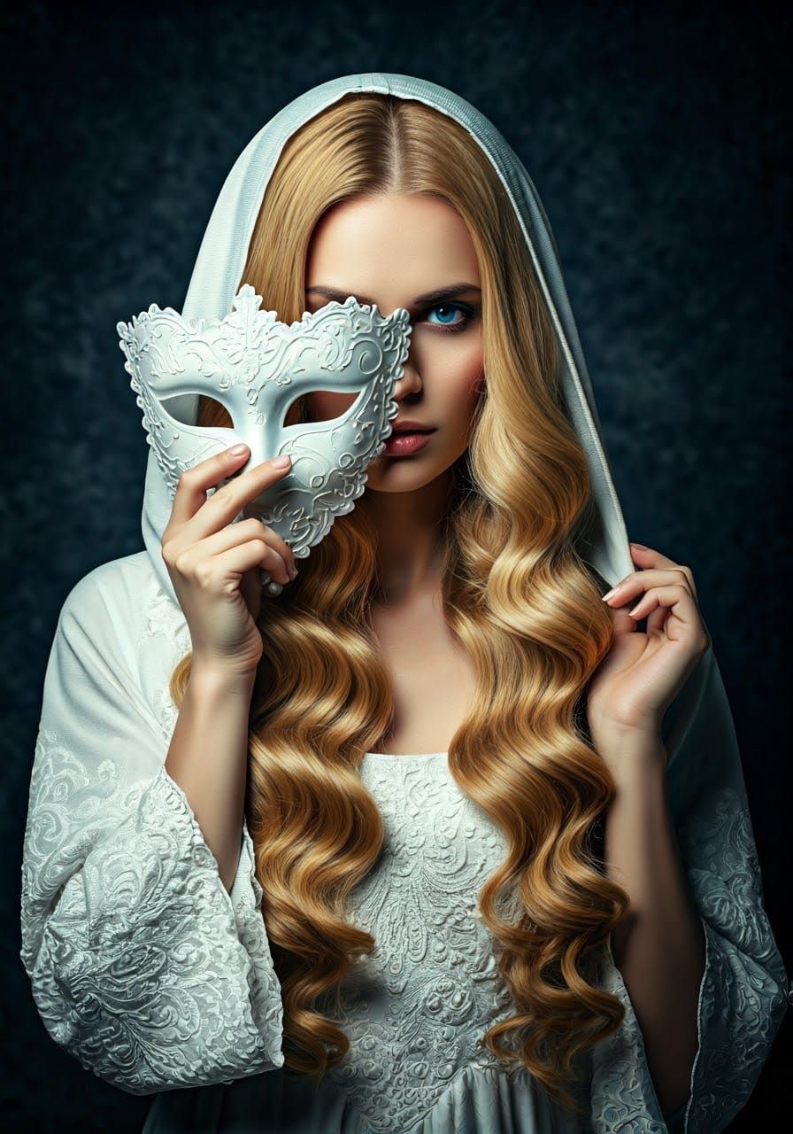 Mysterious Woman in Mask with Dramatic Lighting