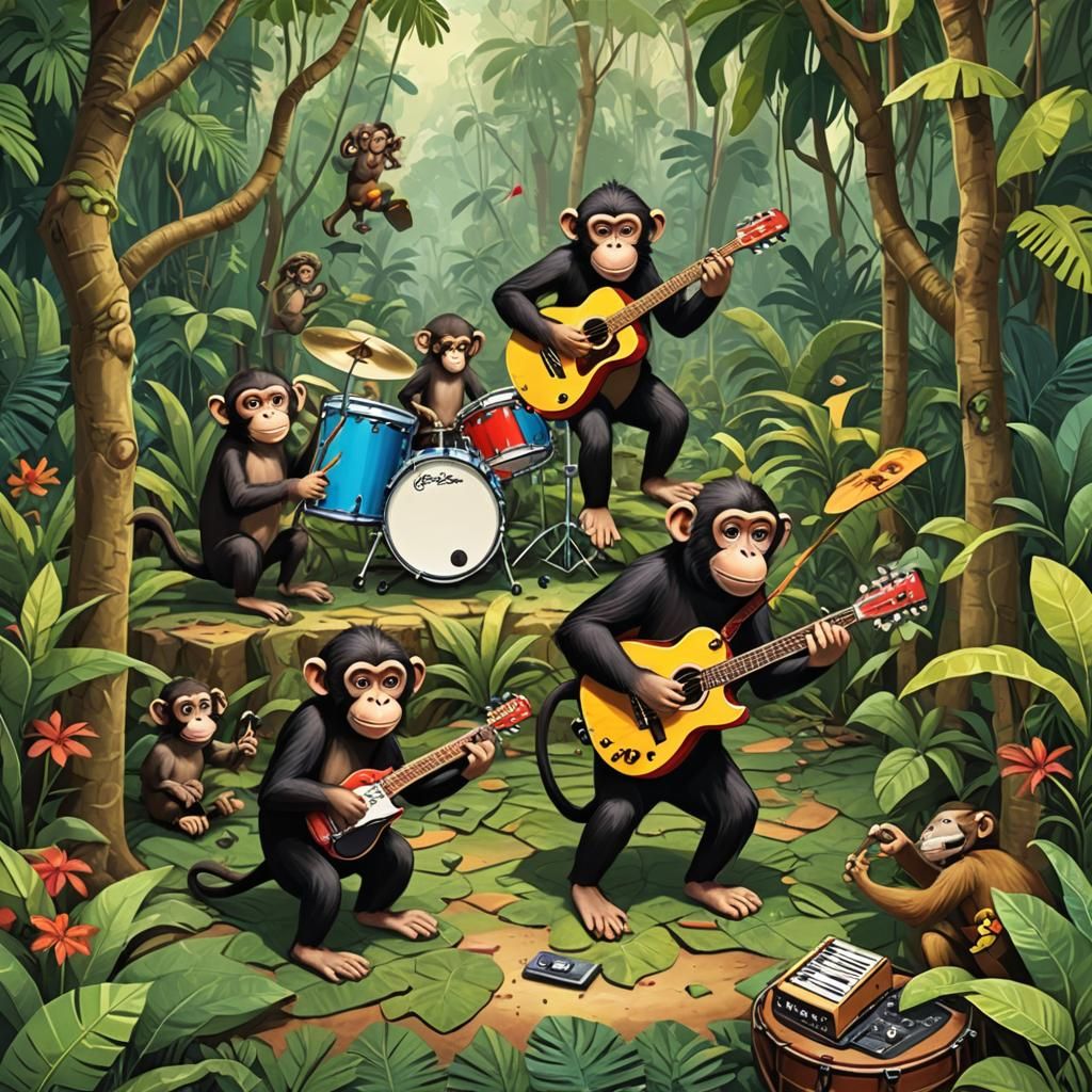 Monkeys Playing Music in the Jungle