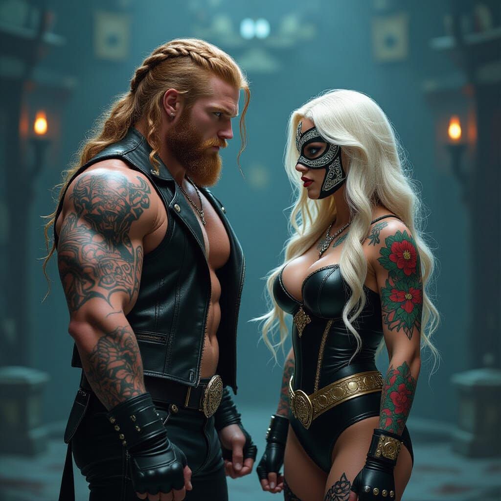 Wrestling Match in Dark Fantasy Concept Art Style