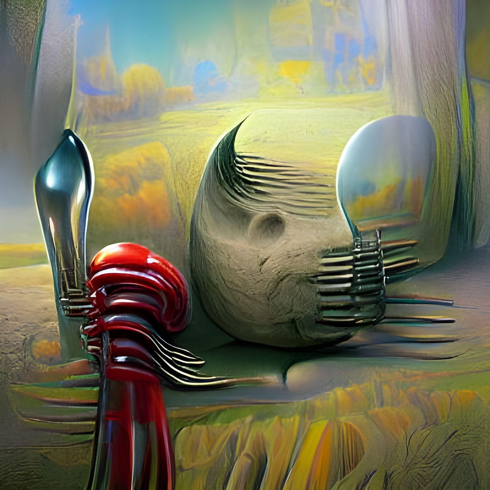 Art Deco Fork in Hyperdetailed Digital Illustration