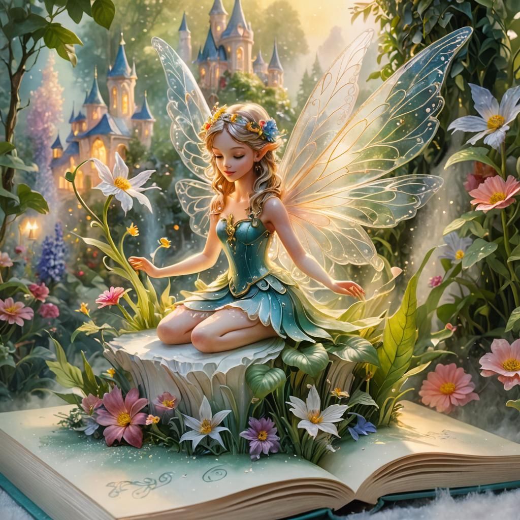 Crystal Fairy in Detailed Pop-Up Book: Watercolor Art
