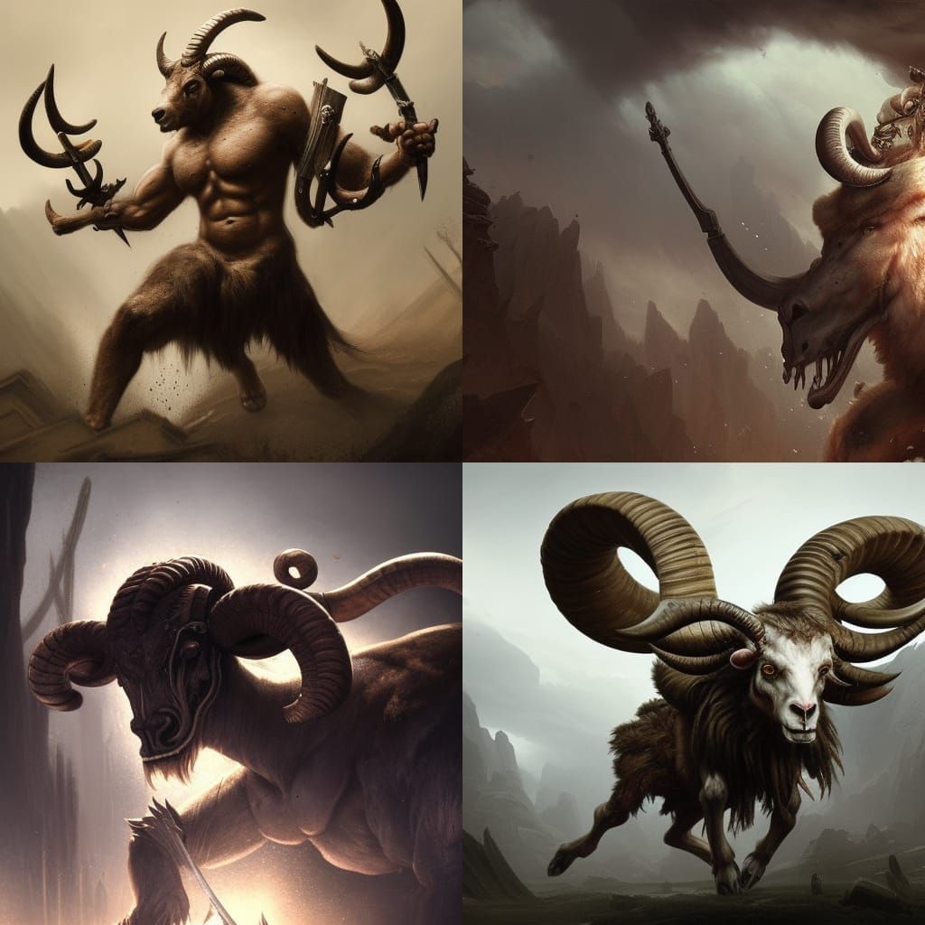 Demonic Ram Warrior in Dark Fantasy Style