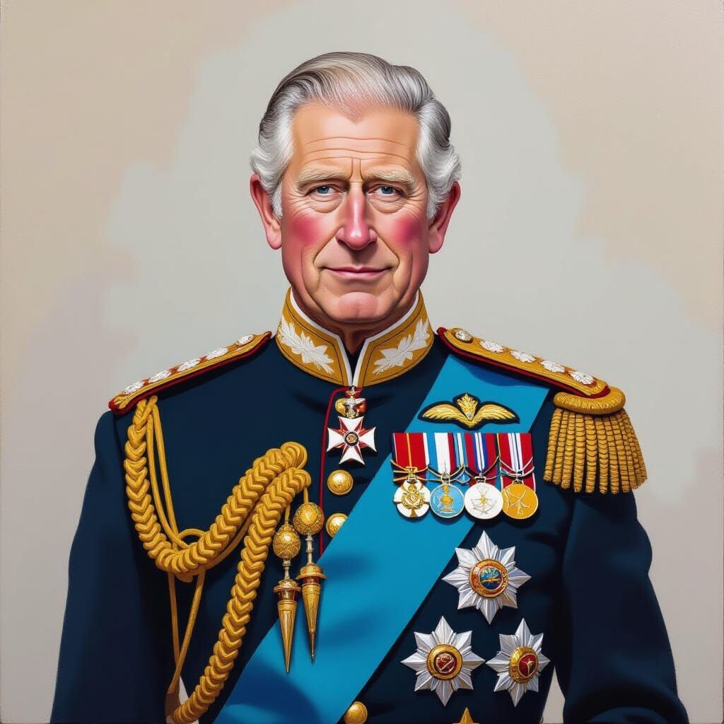 King Charles as Leader: Gouache Painting