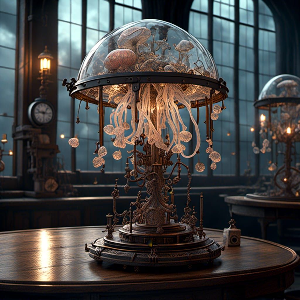 Steampunk Lamp in Art Nouveau Style