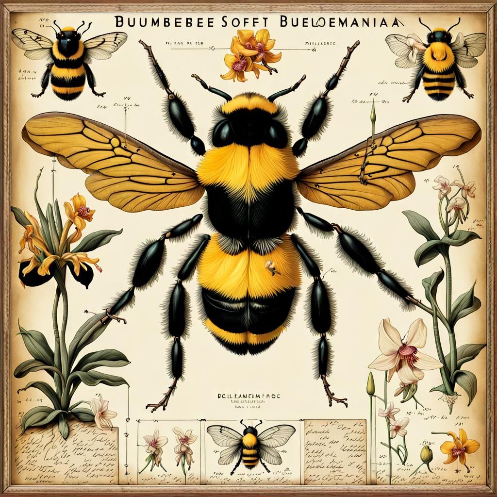 Bumblebee Pollinating Orchid: Vintage Scientific Poster Art