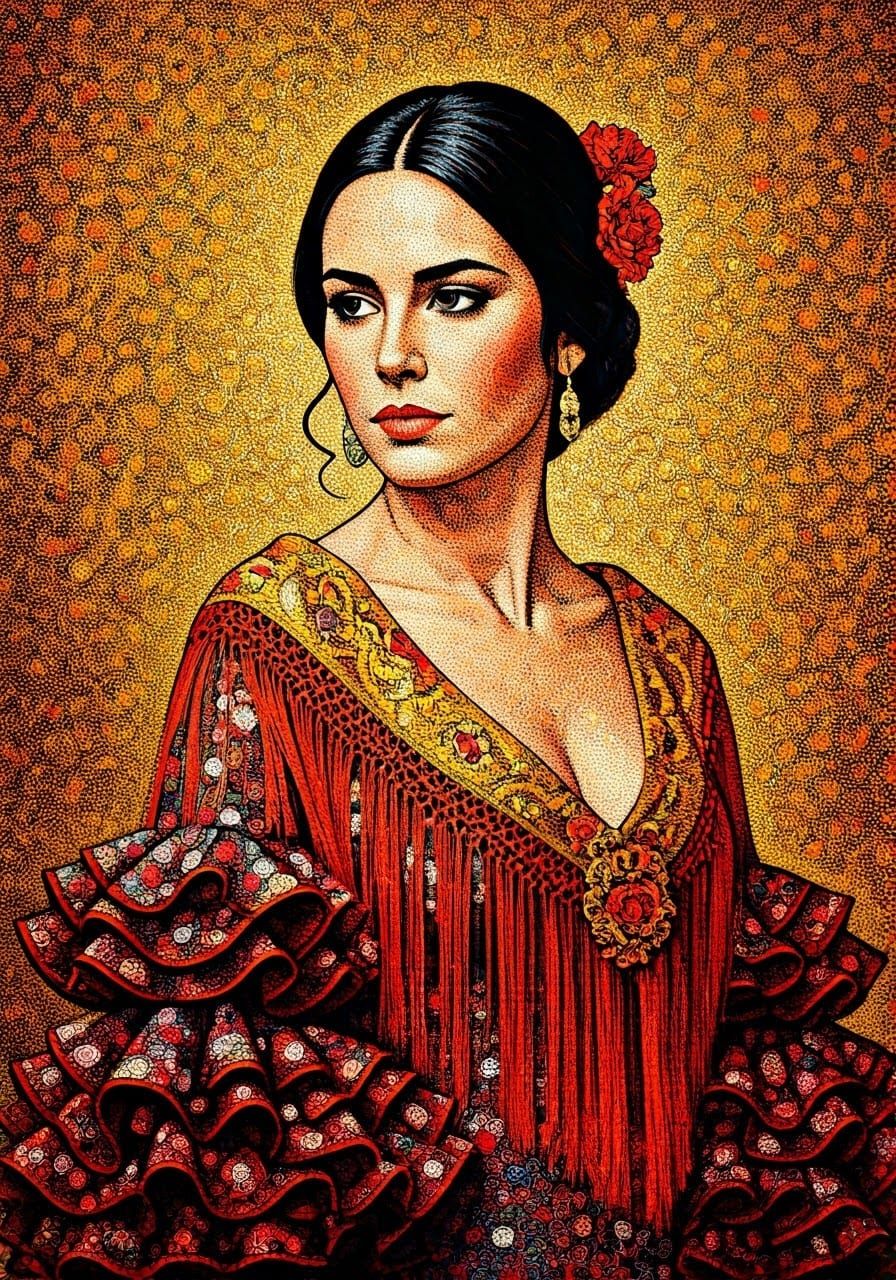 Pointillism portrait of a senorita Maria