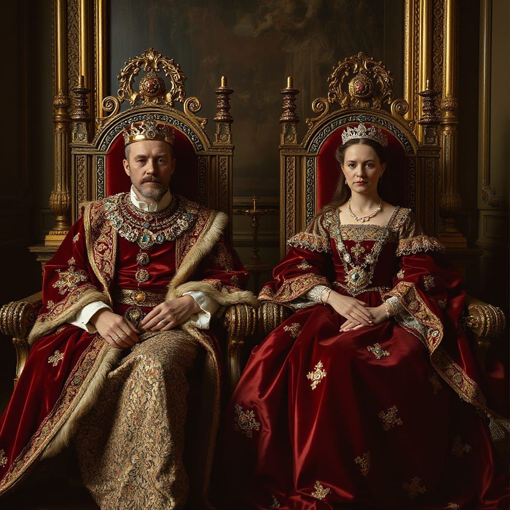 King and Queen in Baroque Style with Dramatic Lighting
