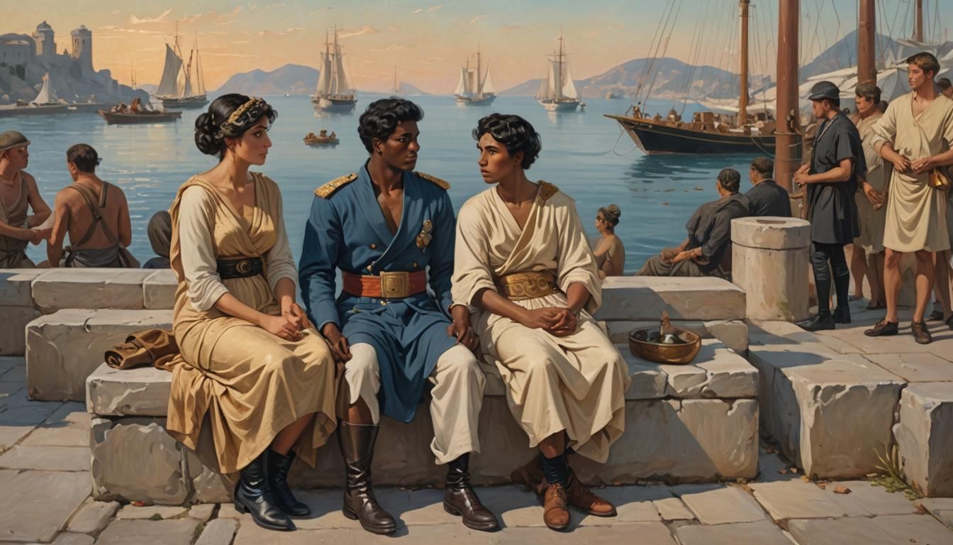 Greek Woman and Officer: An Impressionist Scene