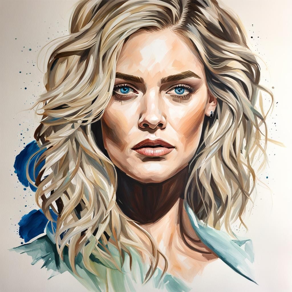 Detailed Gouache Painting of Samara Weaving