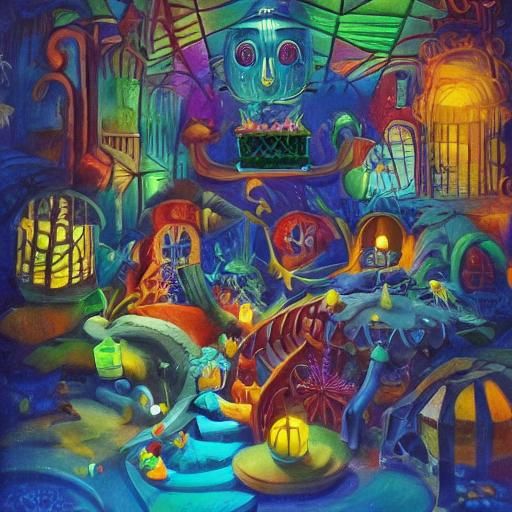 Surreal Dreamscape with Glowing Toys and Ethereal Light