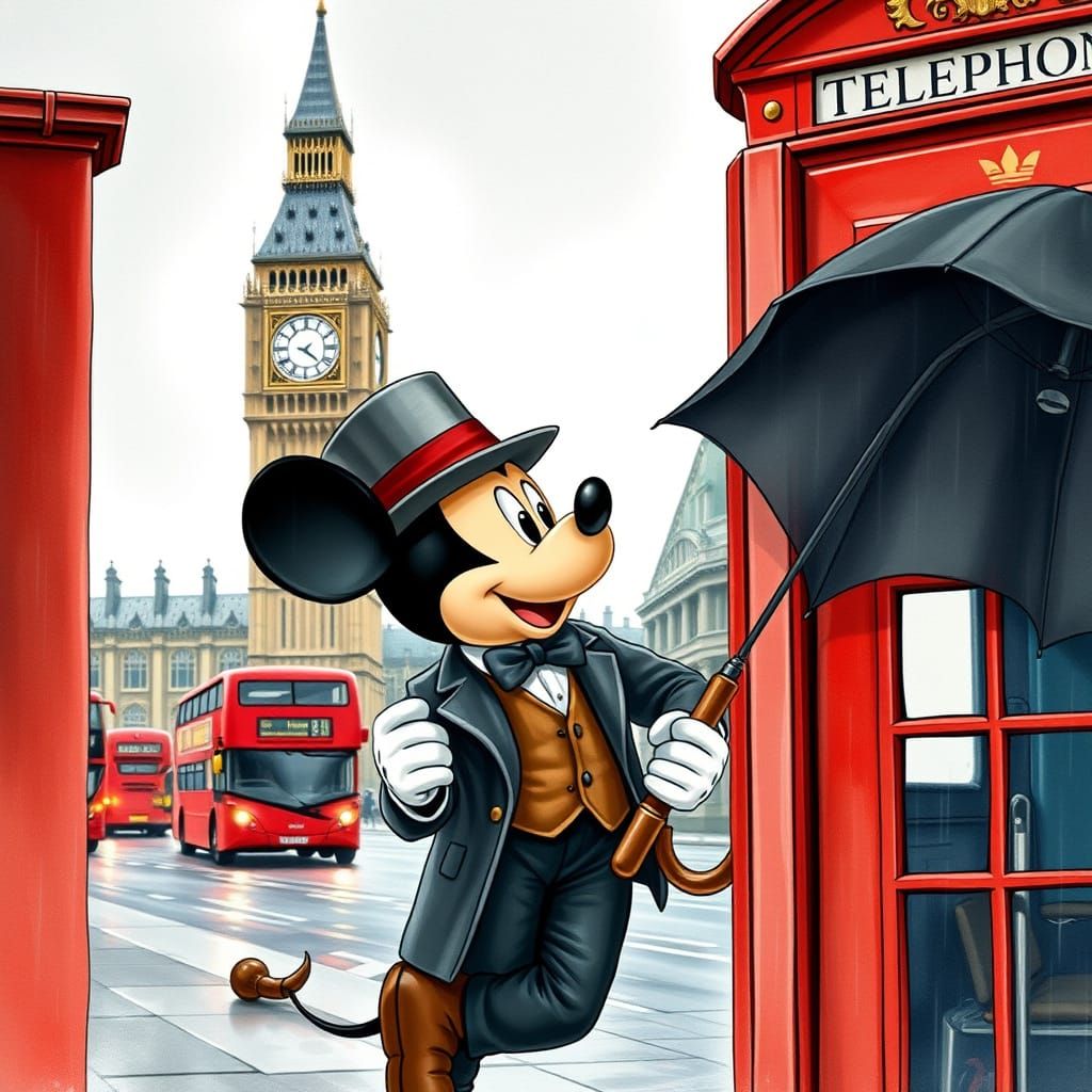 Mickey Mouse in Classic English Gentleman Attire