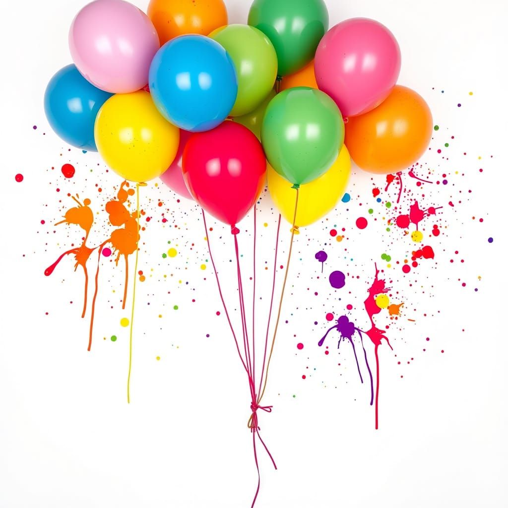 Rainbow Paint Balloon Explosion in Playful Style