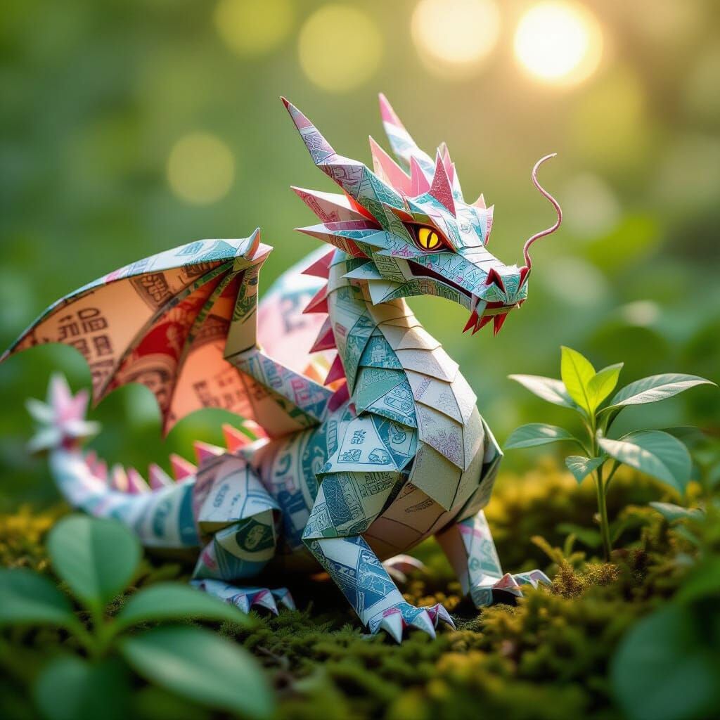 Majestic Origami Dragon of Currency and Coins