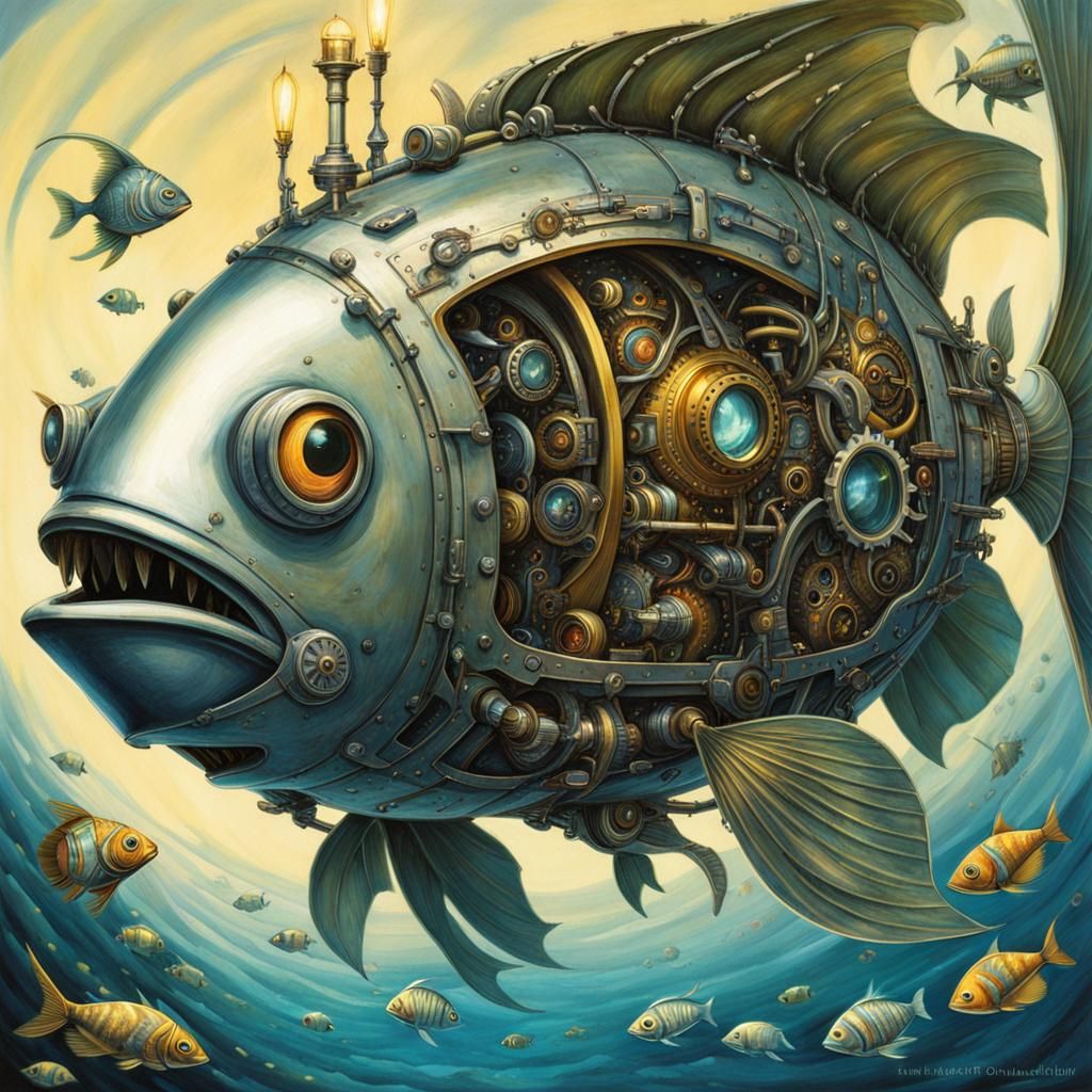 Robot Fish Cross-Section in Brian Froud Style