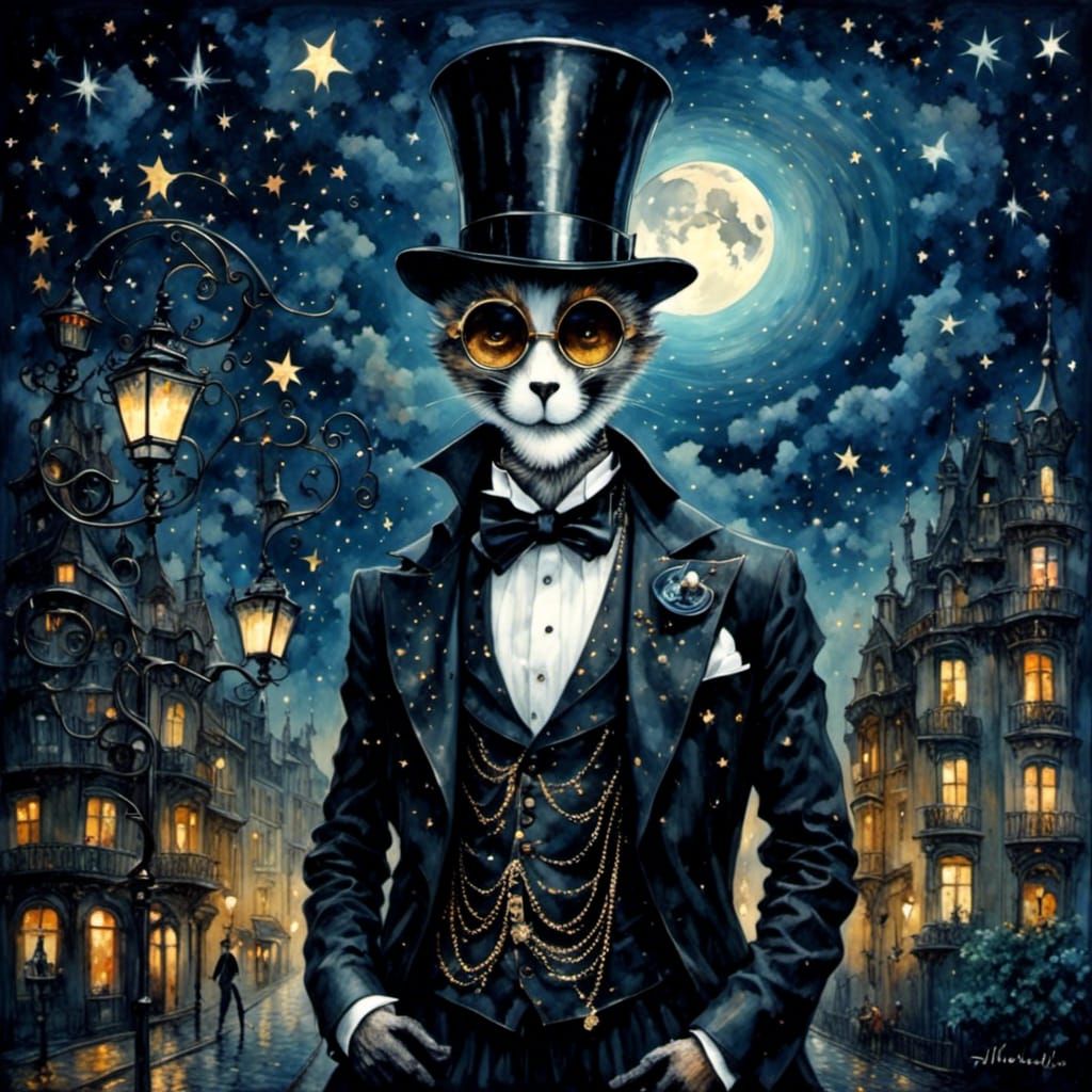 Jazzy Man with Monocle under Twinkling Stars