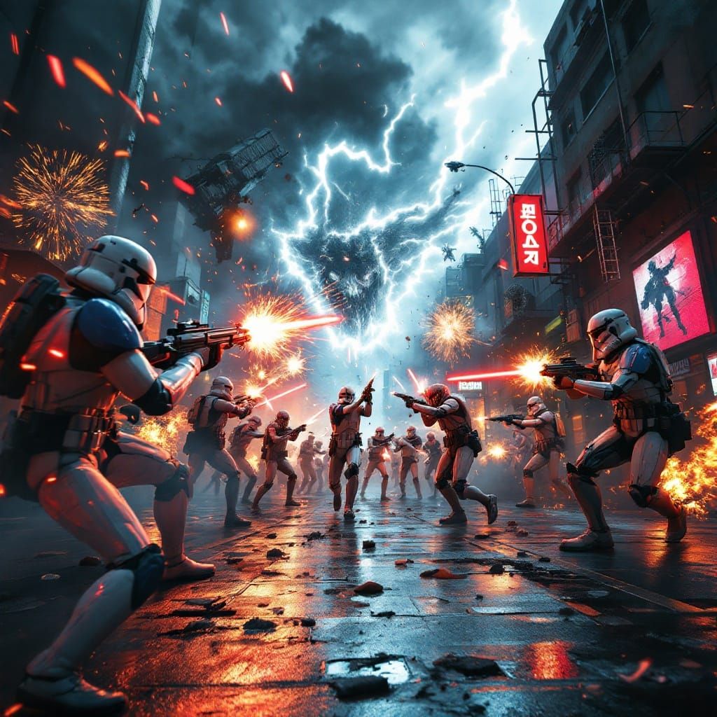 Photorealistic Battle Scene: Clone Troopers vs ERG Zombies i...
