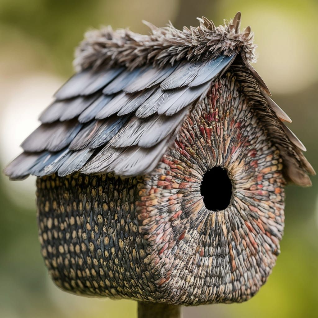 Feather Mosaic Birdhouse: A Cozy Bird Sanctuary