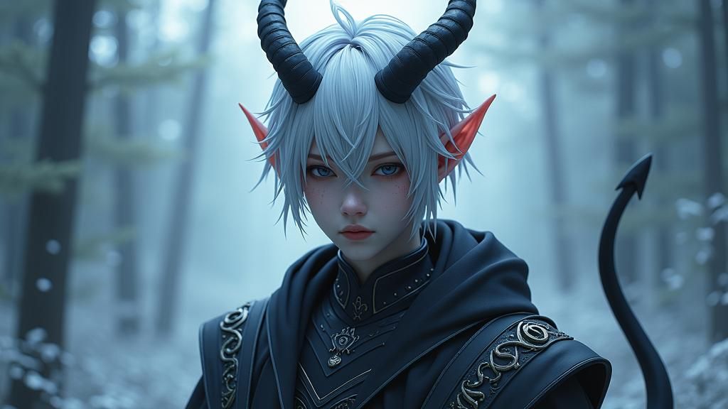 Ethereal Wight Devil with Silver Hair, 3D Anime Style