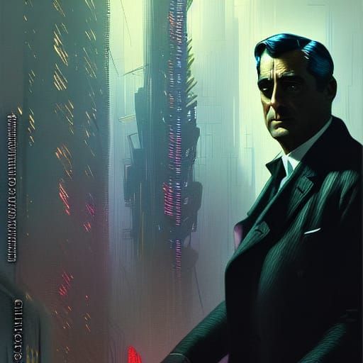 Cyberpunk Detective Portrait in Cyberpunk Cityscape