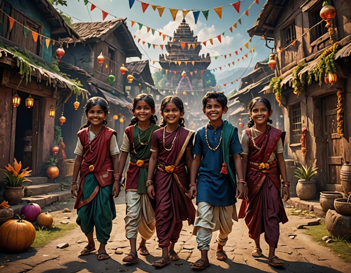 Indian Children's Village Celebration: Fantasy Concept Art