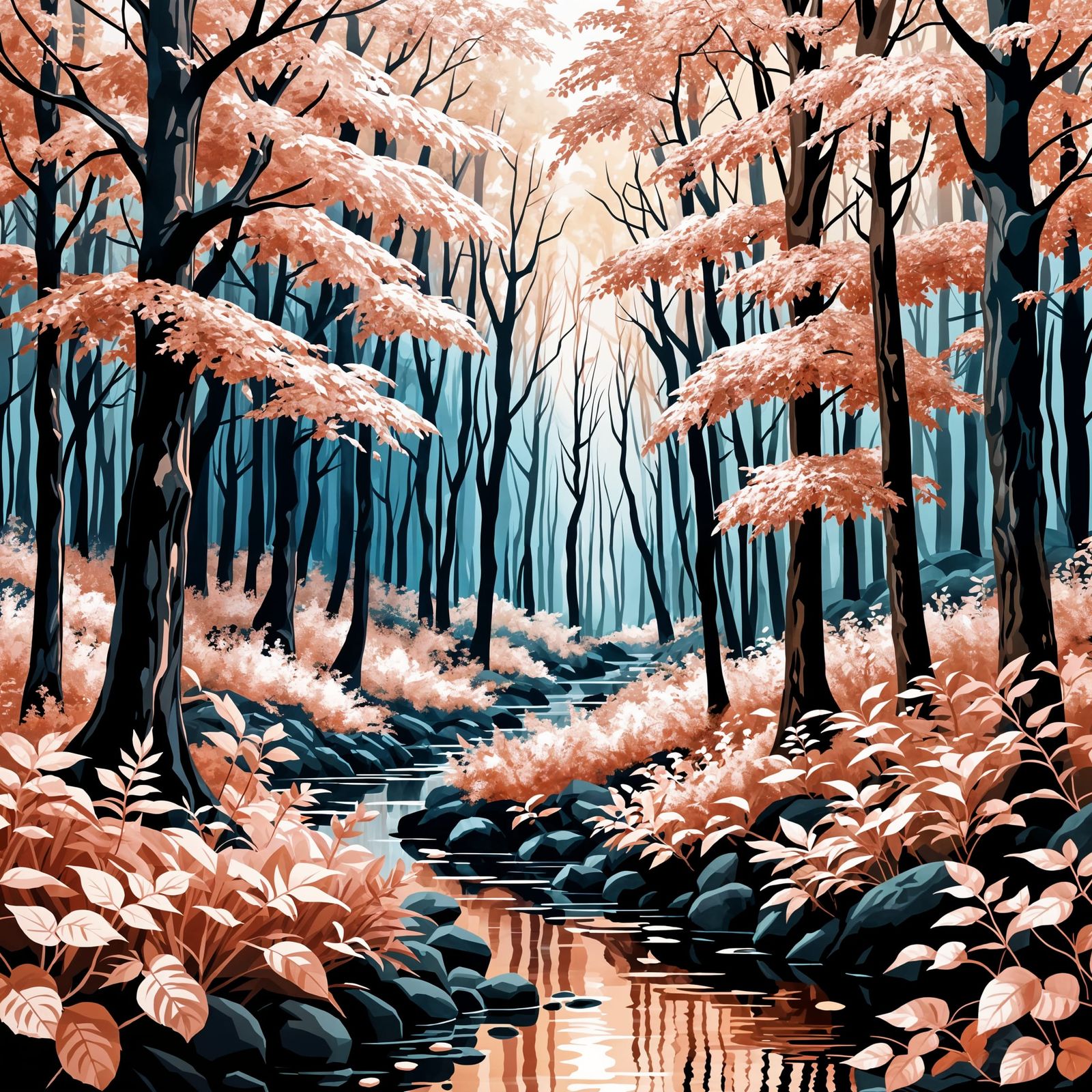Rose Gold Forest Scene