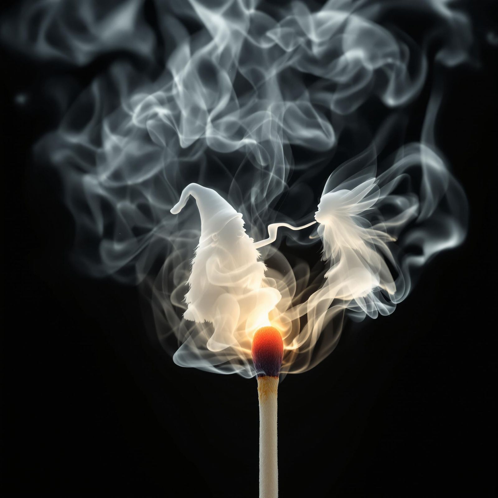 Whimsical Smoke Figure in Traditional Folklore Style